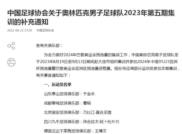 网页版登录入口地址-国奥补召5人海外球员仅王博文 主力前锋仍缺席